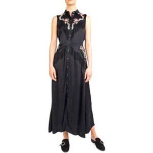 The Kooples Fringed Embroidered Satin Maxi Dress